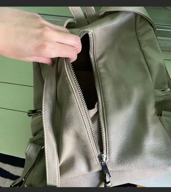 Beige Leather Small Backpack Tan - Image 5
