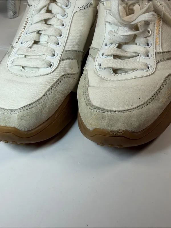 Sam Edelman Layla Sneakers Women 8 White Canvas Suede Platform Casual - Image 9