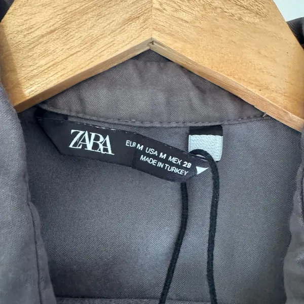 Zara Button Down Shirt Long Sleeve‎ Collared Blouse Top Gray Size M - Image 3