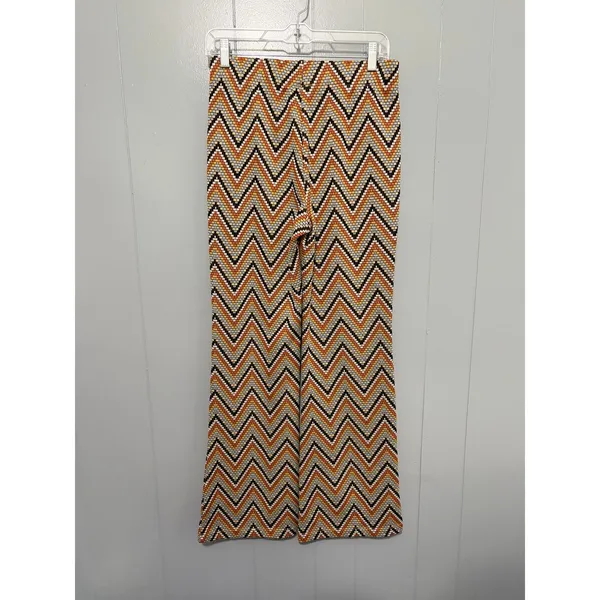 Industry Orange Chevron Print Knit Retro 70s Pull On Flare Boho Pants M - Image 2