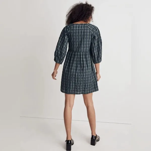 MADEWELL Marianna Puff-Sleeve Mini Dress in Plaid NI640 Size S - Image 7