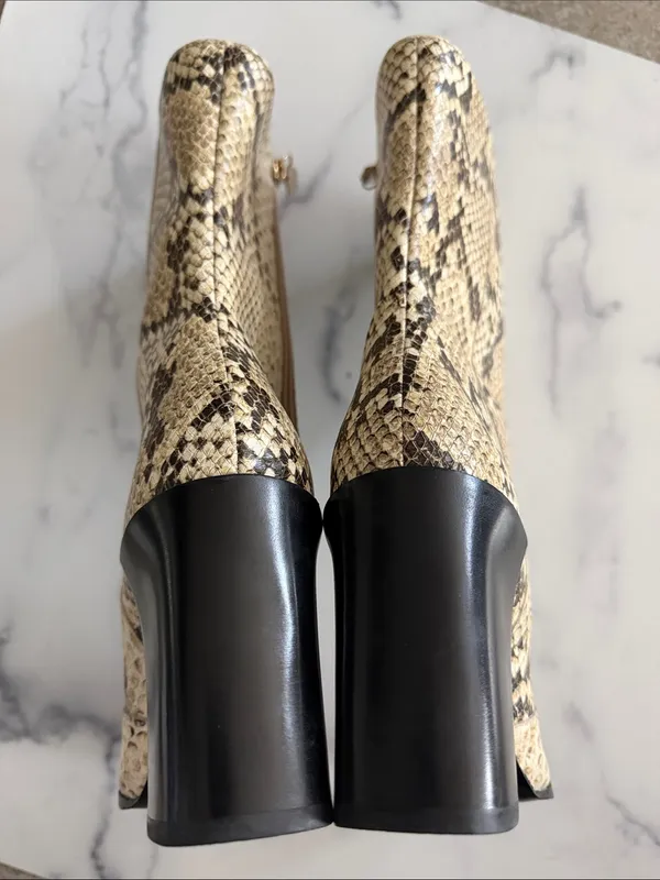 SCHUTZ Raffaela Snake-Embossed Ankle Booties w/Black Block Heel, Size 7.5, NWT - Image 4