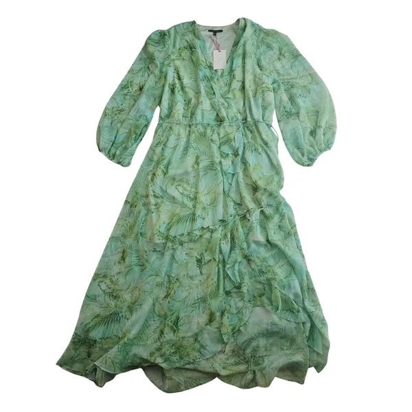 Alex Marie NWT Maxi Dress Green Palm Leaf Print Long Sleeve Faux Wrap Size‎ 24 - Image 3
