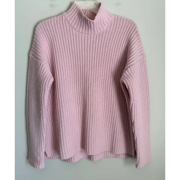 Alex Mill Womens Sweater Med Pink Merino Wool Cashmere Mock Neck Chunky - Image 2