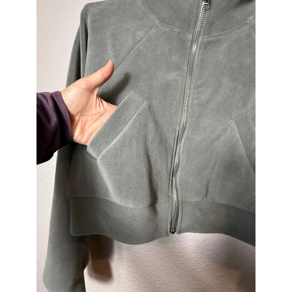 Love Poem by Block Skylar-1 Cropped Fleece Zip-Up Jacket Gray Sage M - Image 4