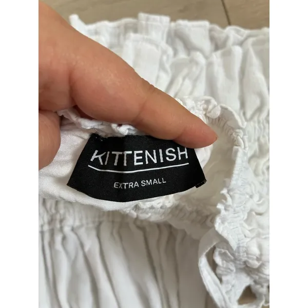 Kittenish Smocked Ruffle Crop Top White XS Tie Shoulder‎ - Image 2
