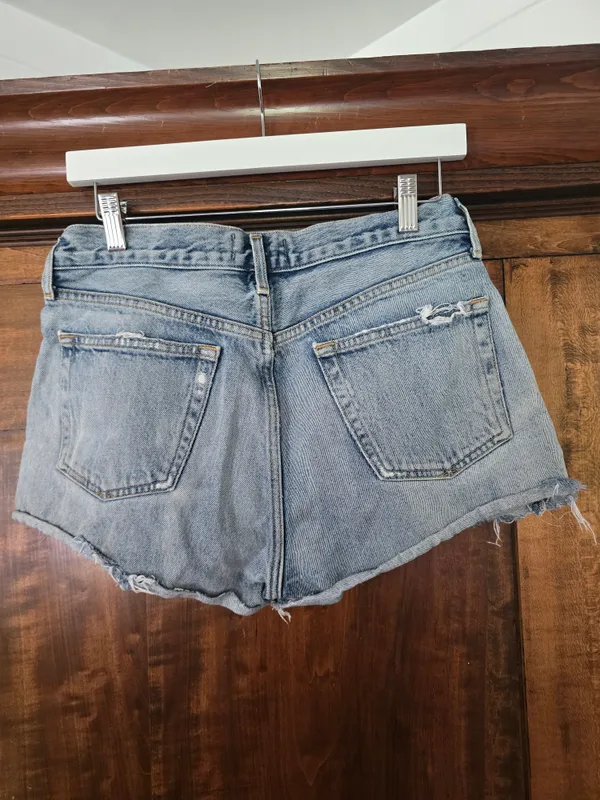 O Agolde Light Blue Distressed Denim Cutoff Shorts Size 28 - Image 4