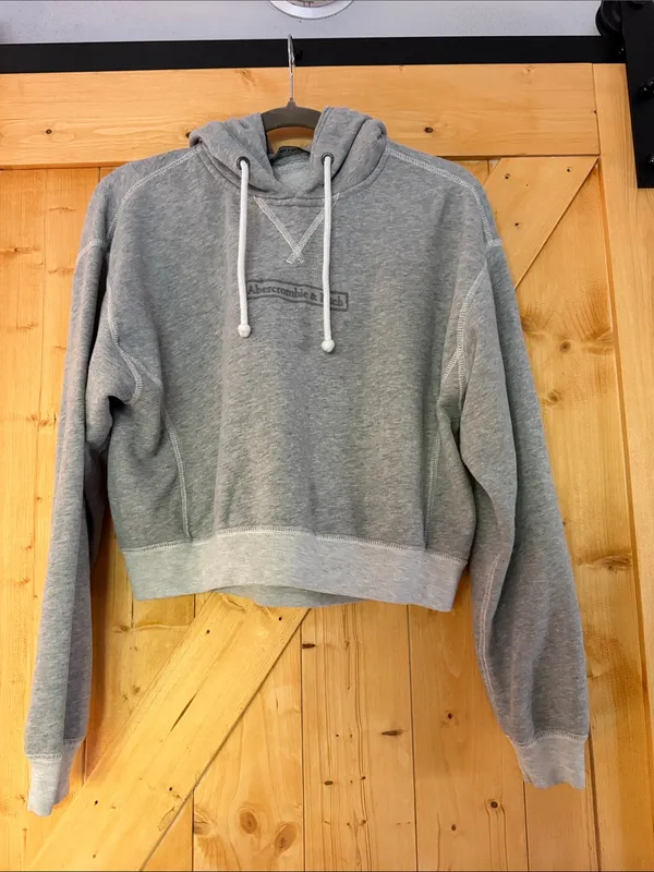 Abercrombie & Fitch Cropped Oversized Logo Hoodie Grey Size XS⁠ - Image 2