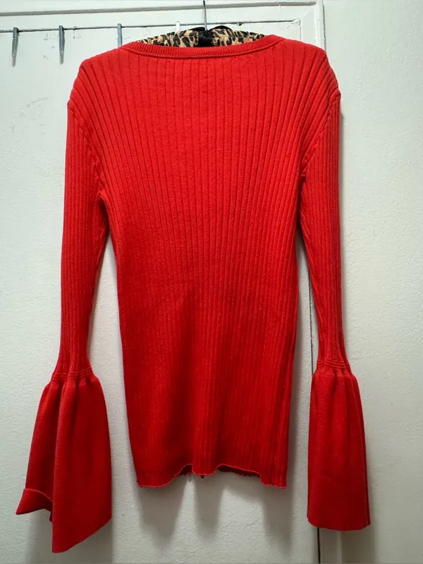 Cabi Tomato Red Bell-Sleeve Open Cardigan Sweater Medium - Image 8