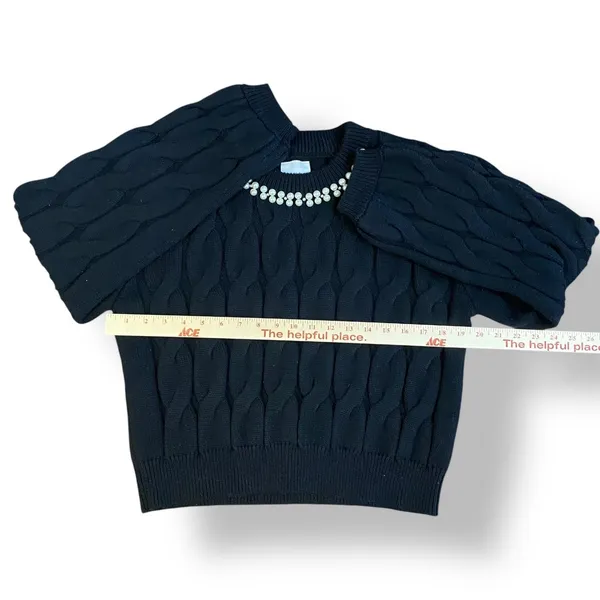 Lola Pearl Neck Cropped Sweater Womens‎ Size L Black Preppy - Image 4