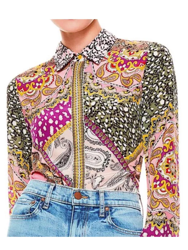 NWT- Alice and Olivia Willa Hidden Placket Silk Top Size S - Image 3