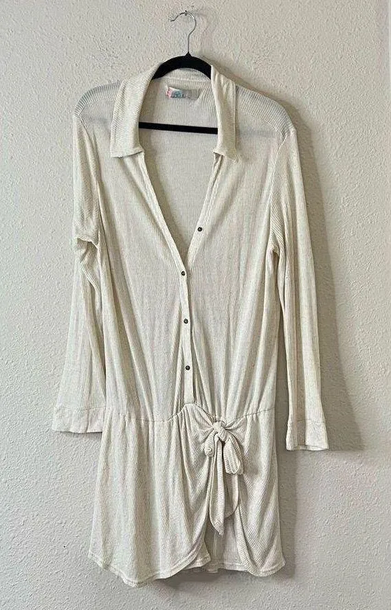 Free People X REVOLVE Lively Long Sleeve Romper Cream Oatmeal Size Medium - Image 4