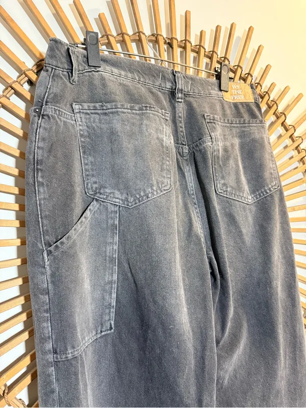 Free People We The Free Tinsley Baggy High Rise Straigjt Leg Jeans Faded Black Slouch Grunge - Image 10