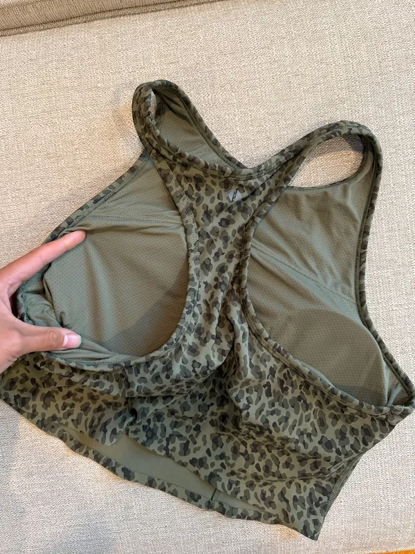 Tavi Active Long Line Bra Size Large Olive Leopard Built in Bra Green - Image 4