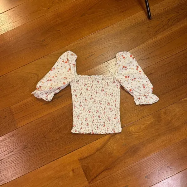 Reformation Clementine Ruched‎ Floral Print Linen Top - Image 5