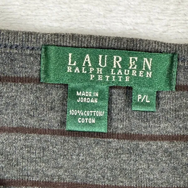 Lauren‎ Ralph Lauren Petite Gray Striped Button Shoulder Long Sleeve Top PL - Image 2
