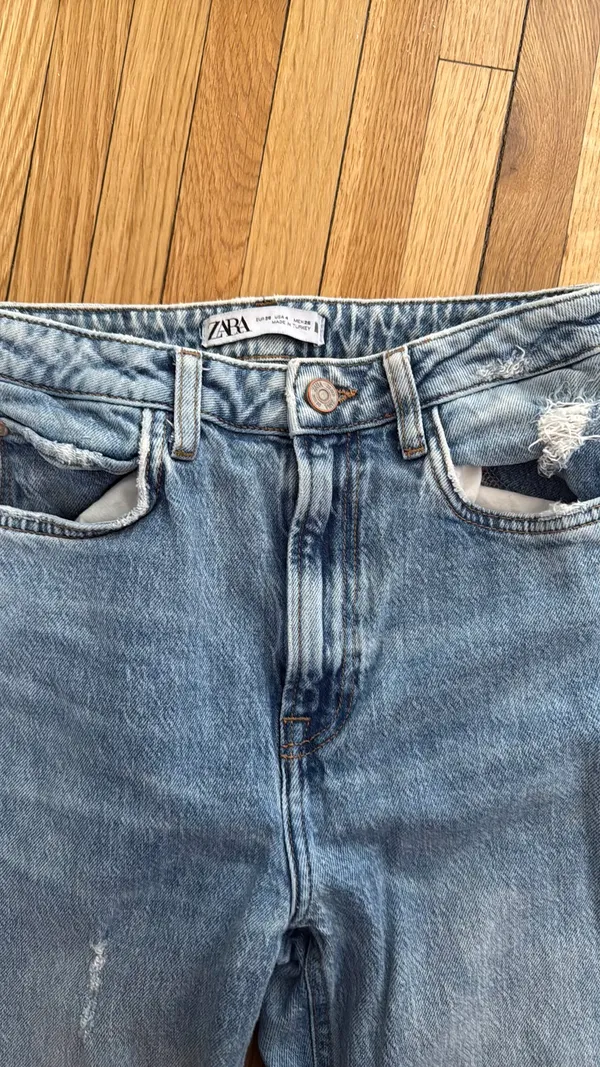 Zara high waisted split leg denim Jean - Image 4