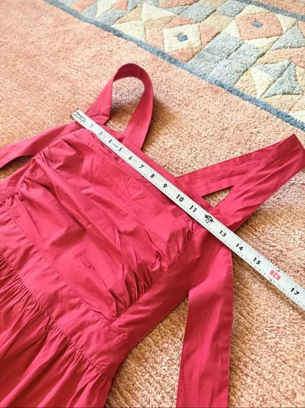 Free People Red Cotton Mini Dress Open Back Tie Straps Pockets NWT Size S - Image 5