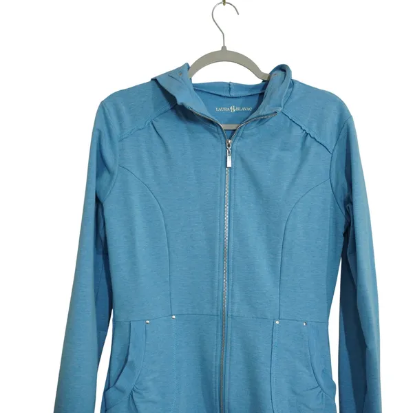 Laura Hlavac Size Small Blue Zip Up Hoodie Longline Jacket Sweatshirt‎ Cardigan - Image 2