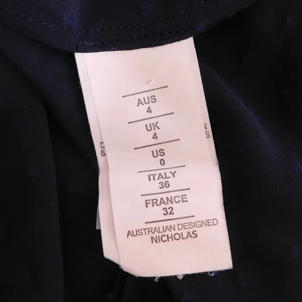 NICHOLAS Navy Blue Swiss Dot Cutout Cold Shoulder‎ Top Blouse Ruffle Size 0 - Image 12