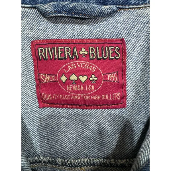 Vintage‎ Riviera Blues Las Vegas Denim Jacket Riviera Hotel Casino Fireworks L - Image 3