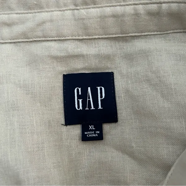 Gap Linen Rayon Button Down Shirt Khaki Tan XL Coastal Preppy Neutral Euro - Image 10