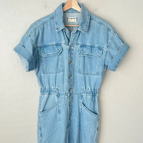 Free People we the free Marci coverall denim jumpsuit light wash small - Image 12