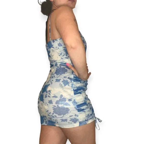 Missguided Blue Dragon‎ Floral Ruched Bodycon Mini Dress Y2K Size 2 Going Out - Image 3
