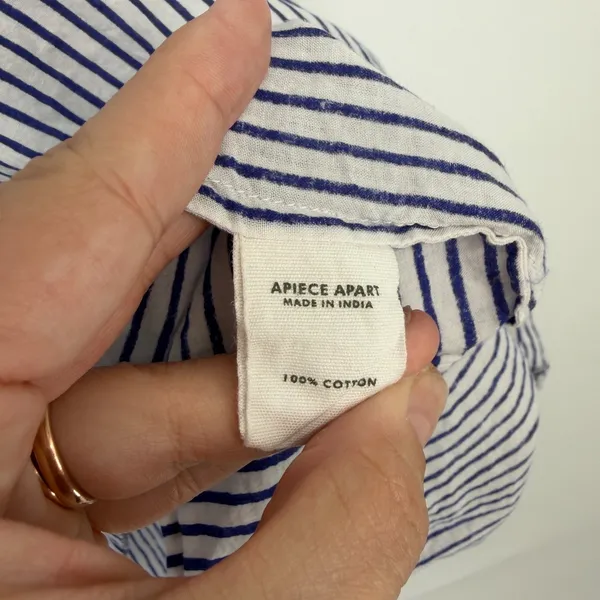 Apiece Apart XL Blue Stripe Baby Doll Ruffle Poplin Coastal‎ Mini Dress Cotton - Image 5