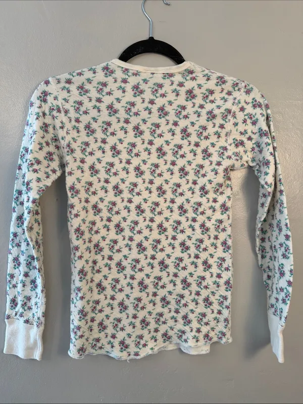 Duofold pajamas White Floral Long-Sleeve Thermal Shirt size small - Image 4