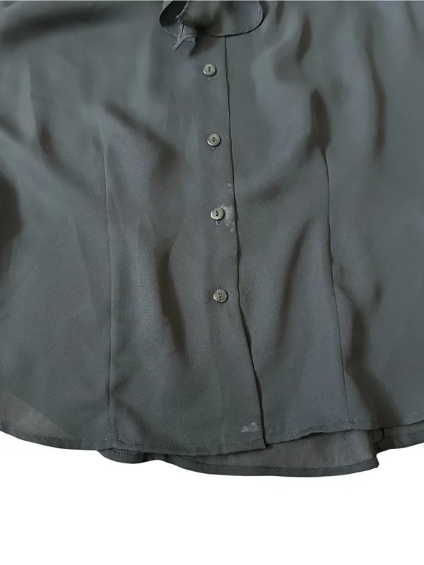 Vintage Chiffon Ruffle Button Up Blouse Bell Sleeves Semi Sheer Dark Victorian - Image 5