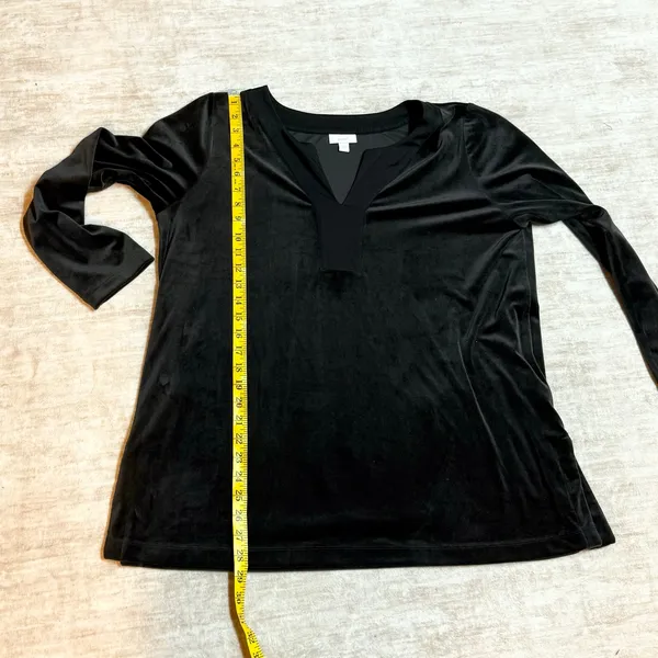 Pure Jill Womens Large Black Velvet Tunic Long Sleeve v-Neck Stretch Work Office - Image 4