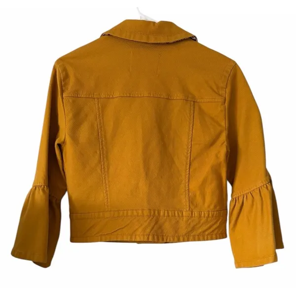 ANTHROPOLOGIE Nora‎ Flounce-Sleeved Trucker Jacket Golden Yellow Women's Size XS - Image 2