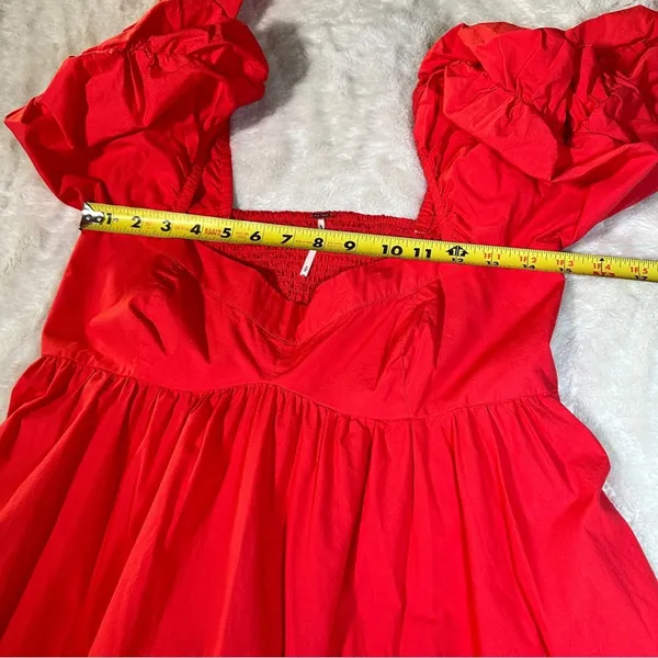 Free People Lindsay Mini Dress S Coral Pink Puff Sleeve Coastal Resort Cruise - Image 5