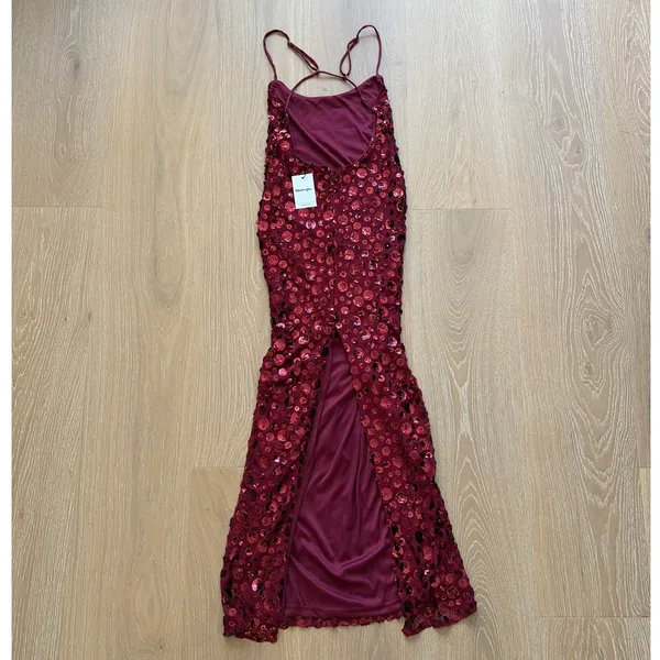 Showpo Backless Maxi Dress Sequins Blaze Size US4 Red - Image 3