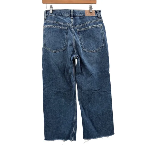 Madewell‎ Low Slung Baggy Crop Jeans 26 Raw Hem Wide Leg Blue Denim High Rise - Image 2