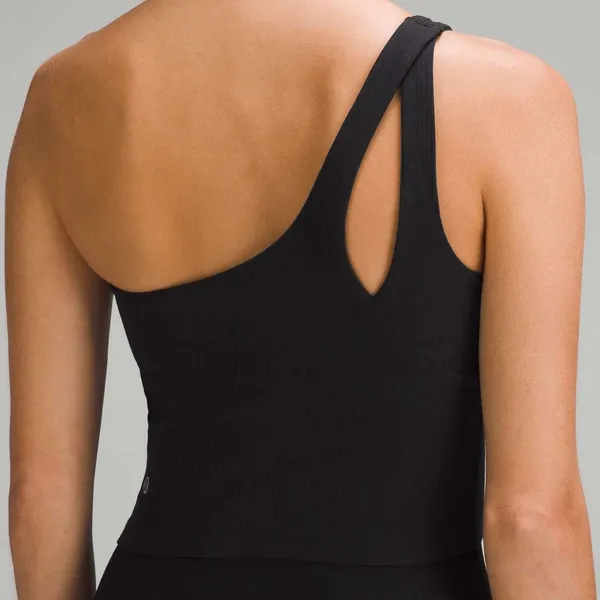 LULULEMON Ribbed Nulu Asymmetrical Yoga Tank Top in Black Sz. 10 - Image 6