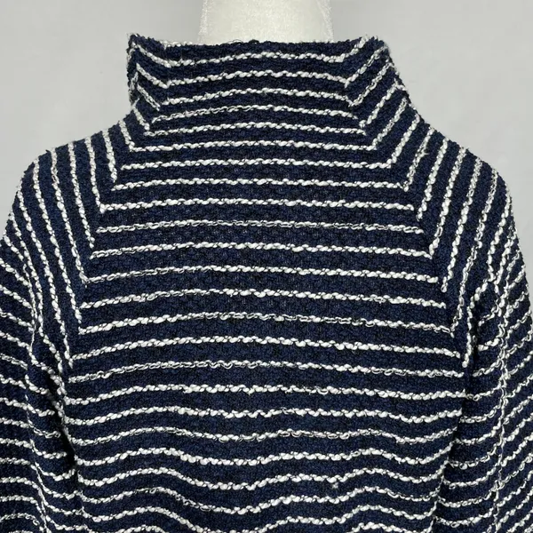 ZARA Striped Textured Mock Neck 3/4 Sleeve Sweater Top Navy White Size Medium - Image 11