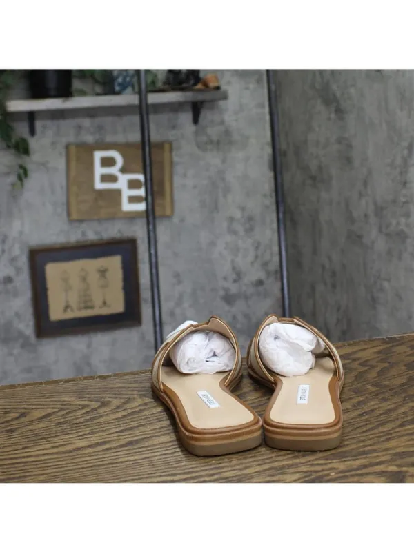 NWT Steve Madden Hadyn H-Band Sandals Slip On Natural / Cognac Check Brown 9M - Image 4