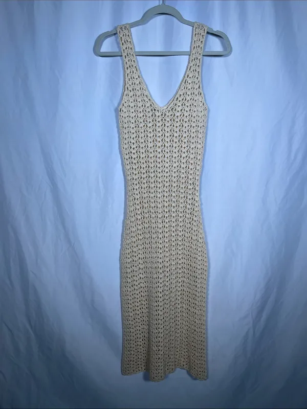 Lulus Womens Cream Beige Crochet Swim Coverup Dress Medium/Large - Image 2