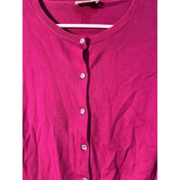 Loft Women's Sz XS Cardigan Sweater Crewneck Magenta Pink Jeweled Buttons Cotton - Image 7