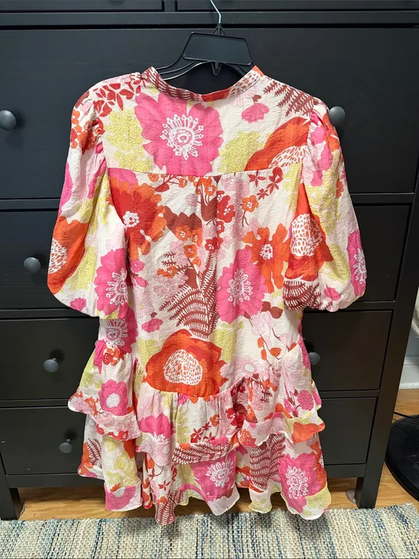 TCEC Pink & Orange Floral Ruffle Dress - Image 3