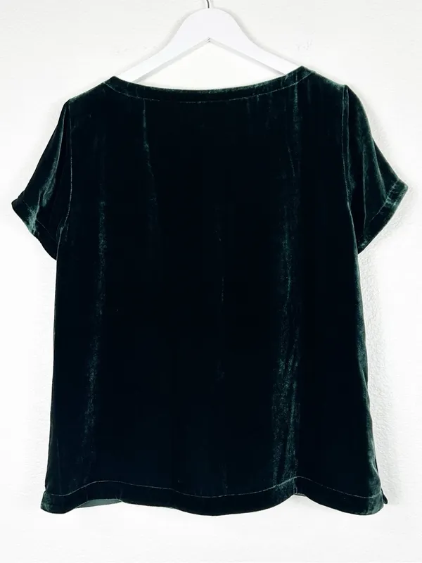 Eileen Fisher silk blend velvet green short sleeve oversized top size S small - Image 3