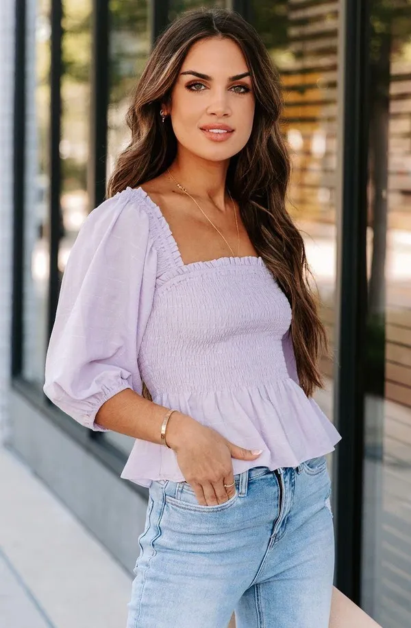 Vici New -Jael Smocked Peplum Crop Top - Lilac - Image 2