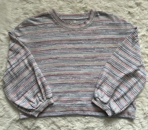 Madewell Sweater Bubble-Sleeve Crop Top in Rainbow Stripe XL - Image 6