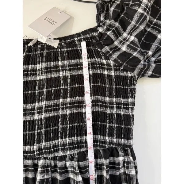 Lucky Brand Black Plaid Smocked Midi Dress‎ Grunge Cottagecore Long Sleeve NWT - Image 8