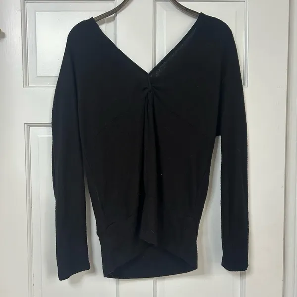 White House Black Market Black V-Neck Long Sleeve Top - Image 2