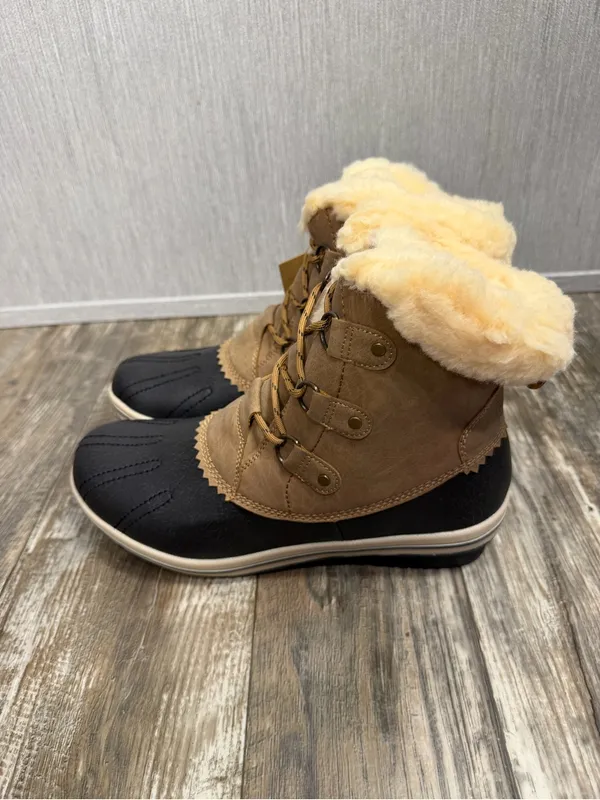 PAWZ Brown and Black Faux-Fur Lined Lace-Up Winter Rain Boot Size 10 - Image 5