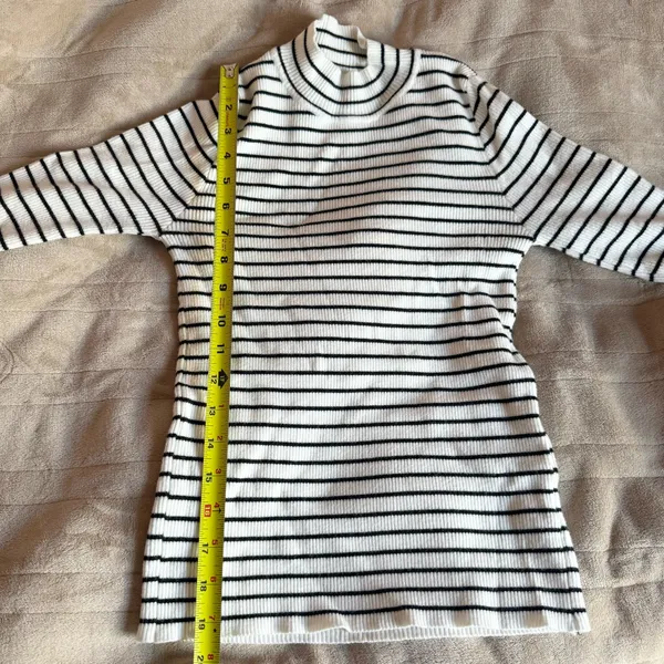 White & Black Striped Mock Neck Sweater - Image 7