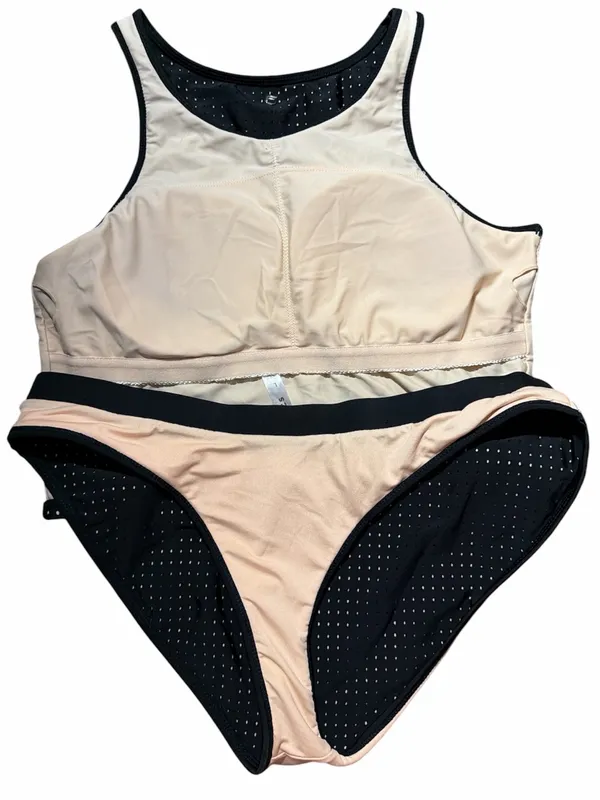 Fabletics Valentina Midi Bikini Top Bottom Set 2 Pc Black Perforated Large‎ - Image 7